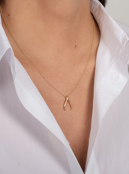 Zoe Lev 14K Gold Wishbone Pendant