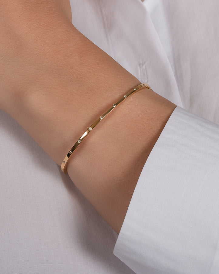 Zoe Lev 14K Gold Diamond Dot Bangle