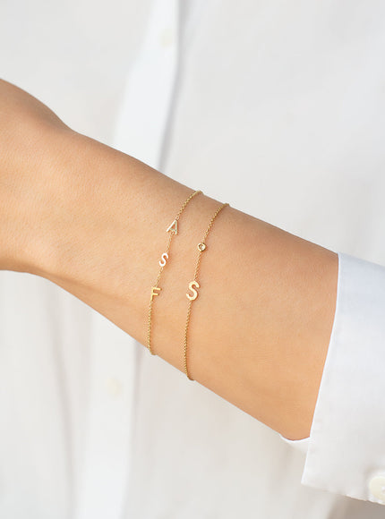 Zoe Lev 14K Gold Initial and Bezel Diamond Bracelet