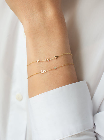 Zoe Lev 14K Gold Initial and Bezel Diamond Bracelet