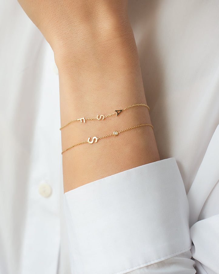 Zoe Lev 14K Gold Initial and Bezel Diamond Bracelet