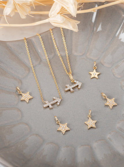 Zoe Lev 14K Gold Star with Tiny Diamond Pendant