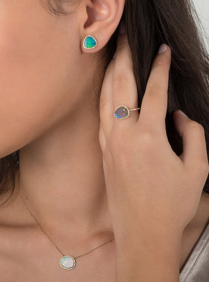 Zoe Lev Diamond Opal Stud Earrings