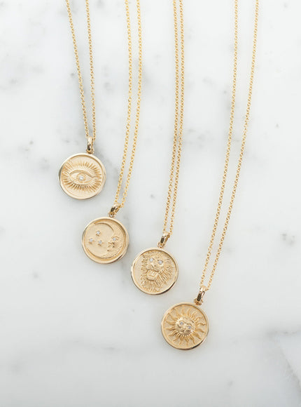 Zoe Lev 14K Gold and Diamond Moon Medallion Pendant