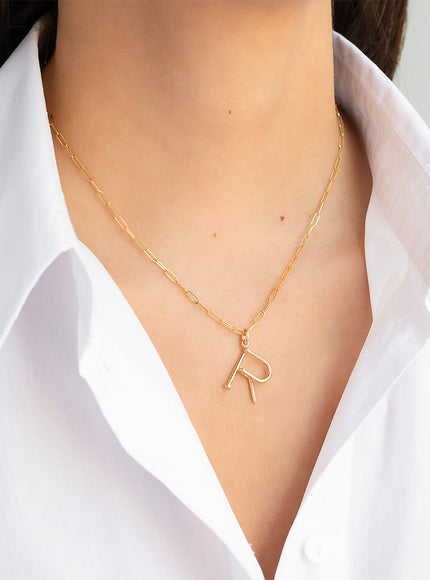 Zoe Lev 14K Gold Large Initial Nail Pendant