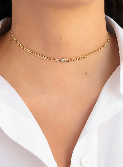 Zoe Lev Cuban Link Bezel Diamond Choker