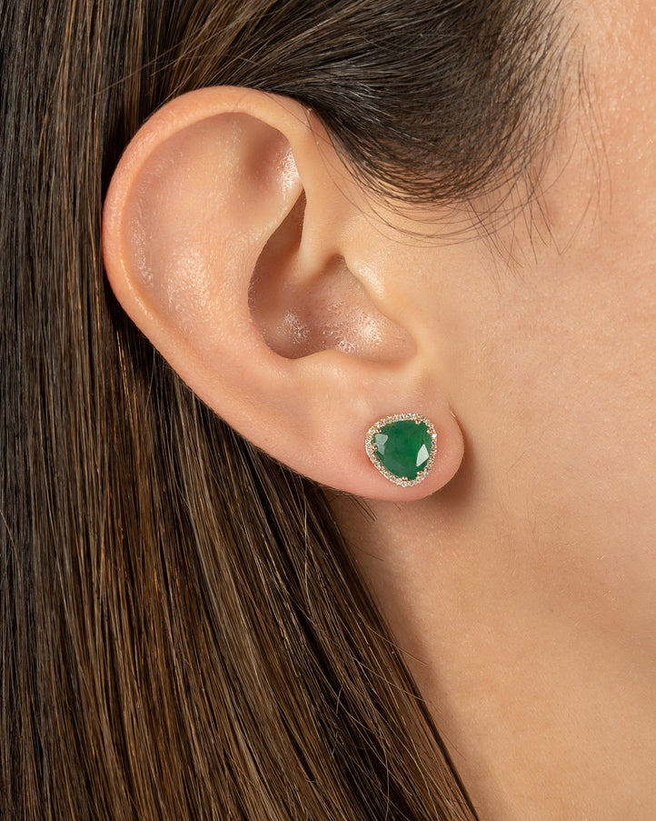 Zoe Lev Diamond Emerald Stud Earrings