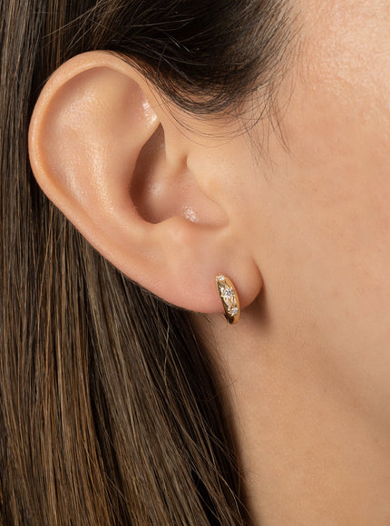 Zoe Lev Diamond Domed Starburst Huggie Earrings