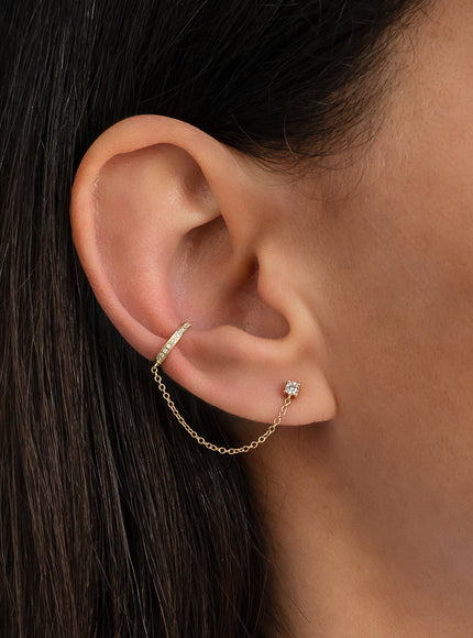 Zoe Lev Diamond Ear Cuff with Diamond Stud Chain