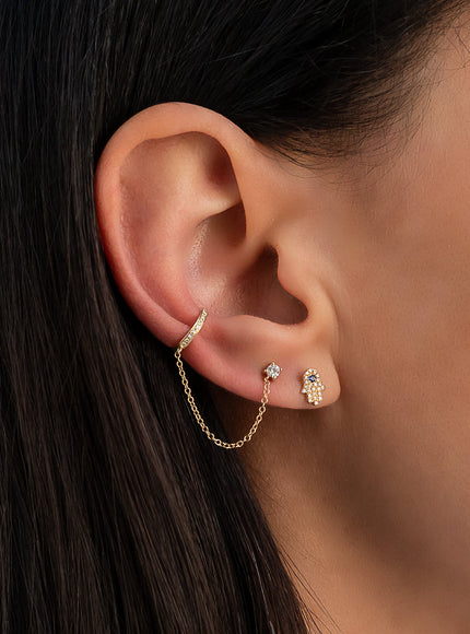 Zoe Lev Diamond Ear Cuff with Diamond Stud Chain