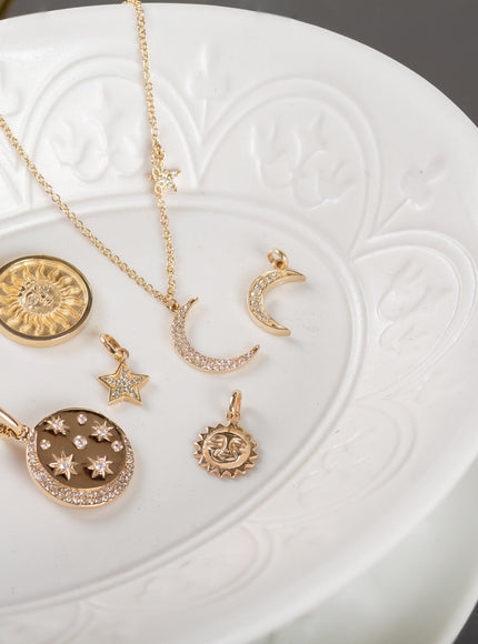 Zoe Lev Pave Diamond Moon and Star Necklace