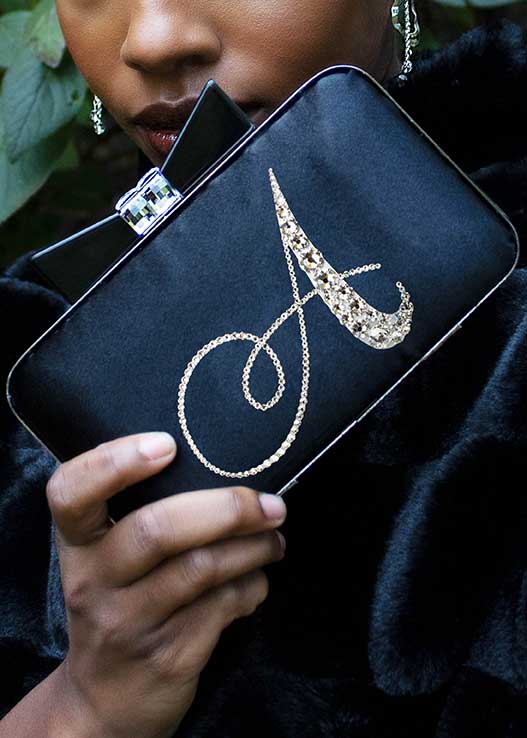 Ariel Taub Joy Crystal Initial Bow Clutch