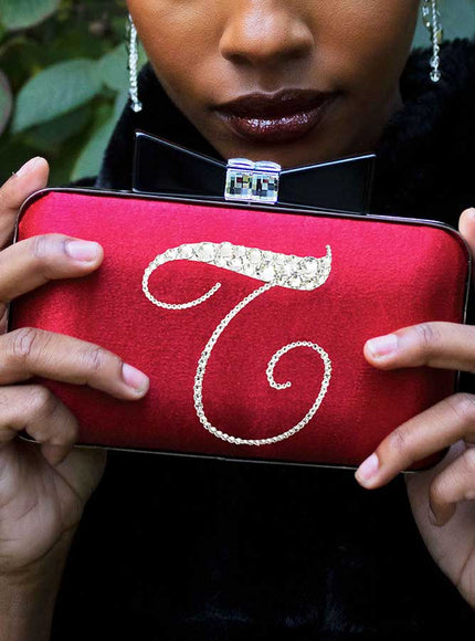 Ariel Taub Joy Crystal Initial Bow Clutch
