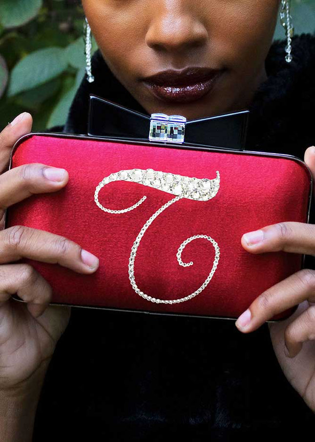Ariel Taub Joy Crystal Initial Bow Clutch
