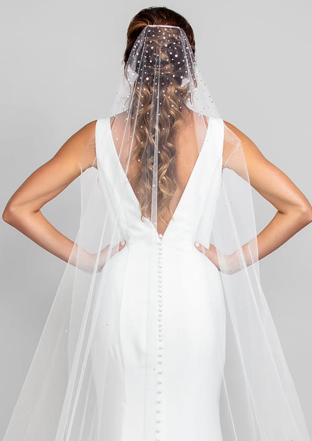 Kaylen Cathedral Mantilla Veil with Heavy Crystal Top
