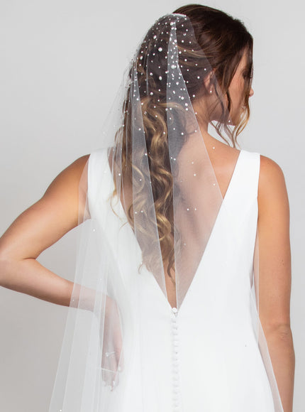 Kellen Cathedral Mantilla Veil with Heavy Crystal and Pearl Top
