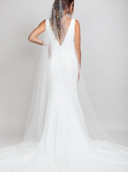 Kellen Cathedral Mantilla Veil with Heavy Crystal and Pearl Top