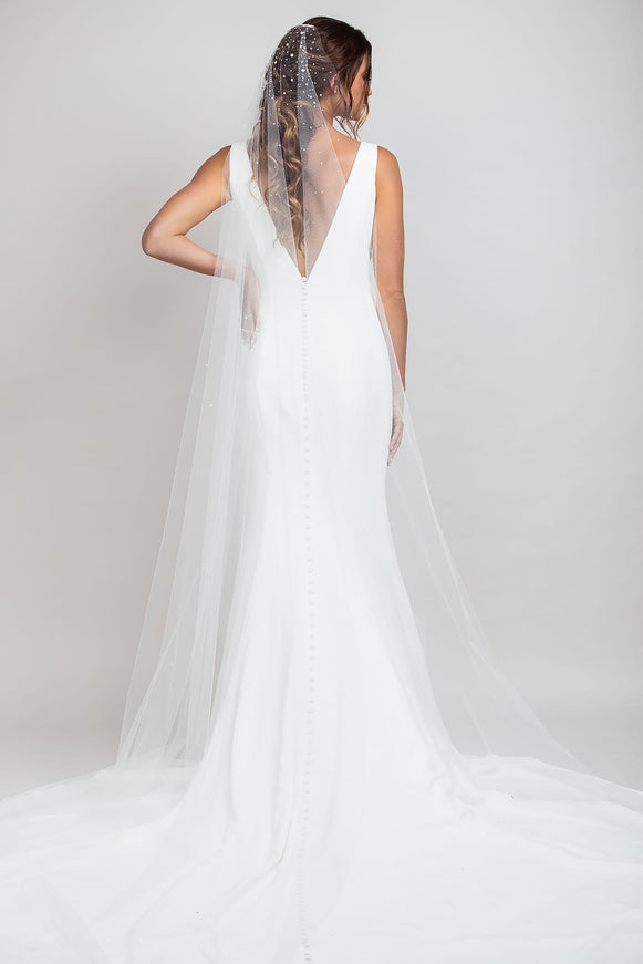 Kellen Cathedral Mantilla Veil with Heavy Crystal and Pearl Top