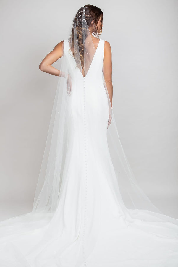 Kellen Cathedral Mantilla Veil with Heavy Crystal and Pearl Top