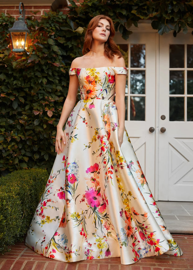 Anne Barge Kendra Mikado Off the Shoulder Gown
