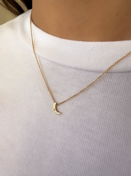Zoe Lev Kids 14K Gold Moon with Tiny Diamond Necklace