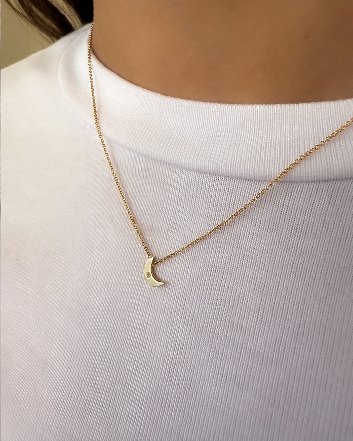 Zoe Lev Kids 14K Gold Moon with Tiny Diamond Necklace