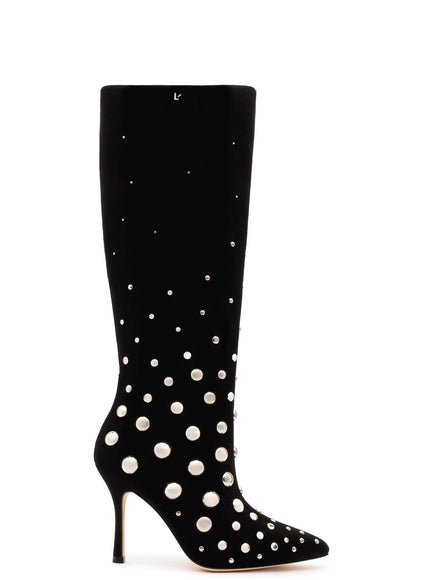 Larroude Kate Studs Boot In Black Suede Black Studs