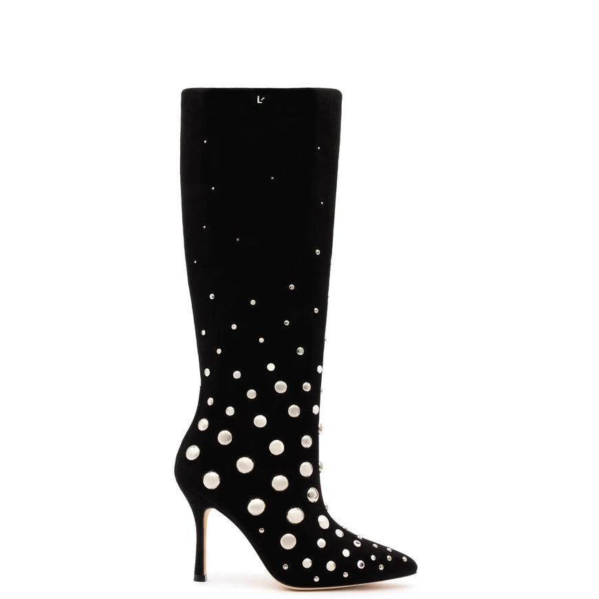 Larroude Kate Studs Boot In Black Suede