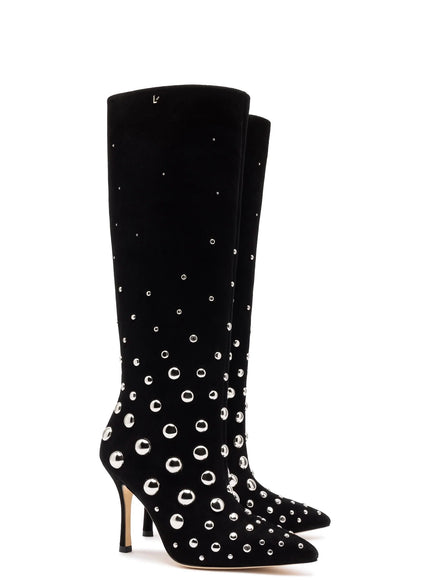 Larroude Kate Studs Boot In Black Suede