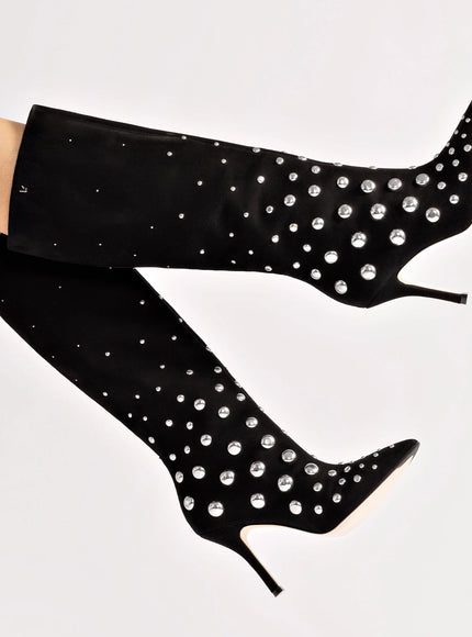 Larroude Kate Studs Boot In Black Suede