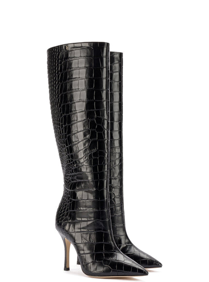 Larroude Kate Boot In Black Stamped Leather