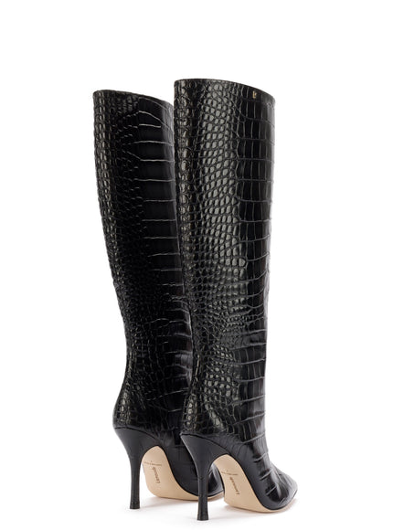 Larroude Kate Boot In Black Stamped Leather