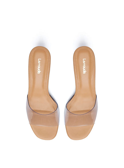 Larroude Vivi Lucite Mule In Tan Leather and Vinyl