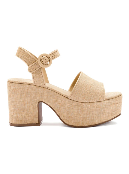 Larroude Miso Platform Strap Sandal In Beige Raffia
