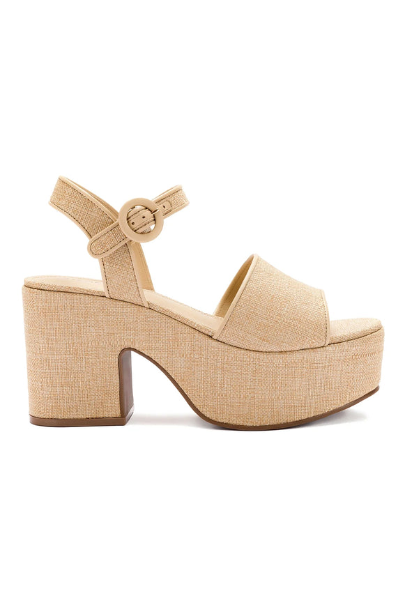 Larroude Miso Platform Strap Sandal In Beige Raffia