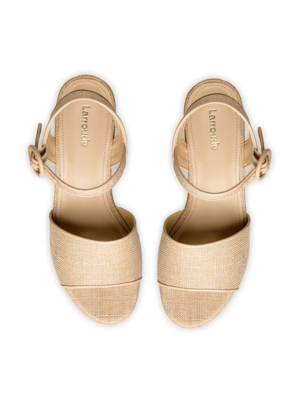 Larroude Miso Platform Strap Sandal In Beige Raffia
