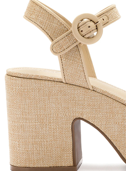 Larroude Miso Platform Strap Sandal In Beige Raffia