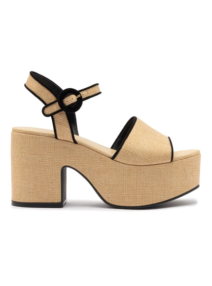 Larroude Miso Sandal In Beige Raffia and Black Trimming