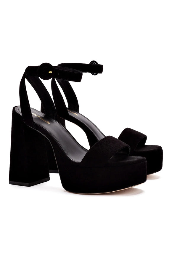 Larroude Dolly Sandal In Black Suede