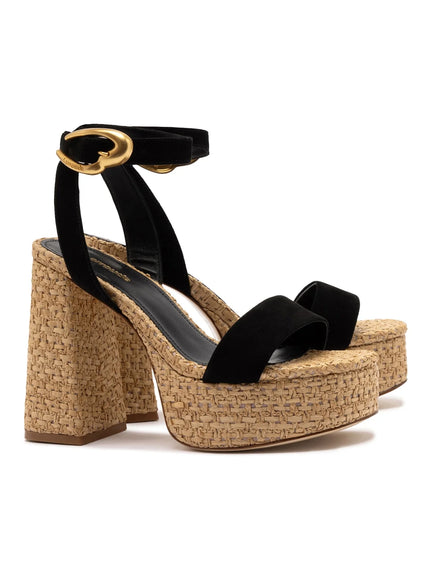 Larroude Dolly Verona Sandal In Black Suede and Natural Raffia