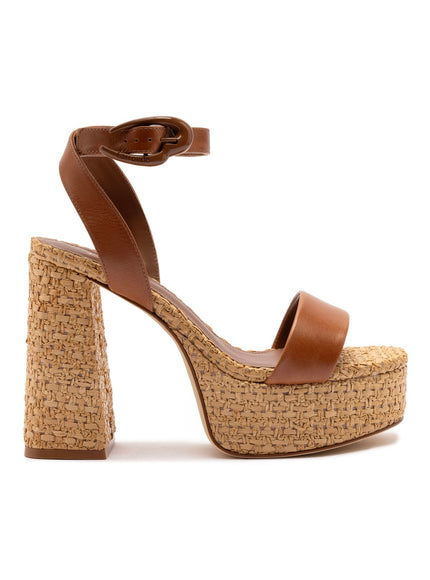 Larroude Dolly Verona Sandal In Caramel Leather and Raffia