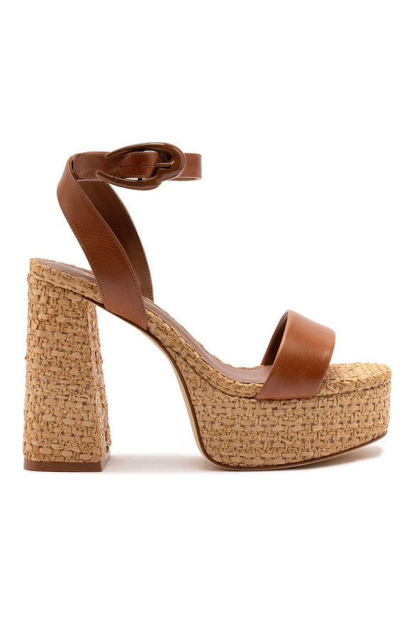 Larroude Dolly Verona Sandal In Caramel Leather and Raffia