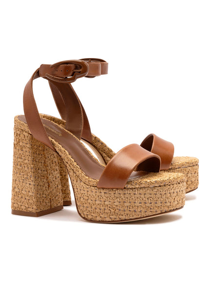 Larroude Dolly Verona Sandal In Caramel Leather and Raffia