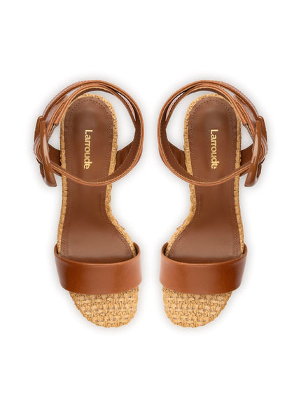Larroude Dolly Verona Sandal In Caramel Leather and Raffia