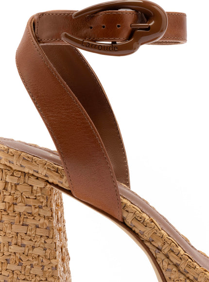 Larroude Dolly Verona Sandal In Caramel Leather and Raffia