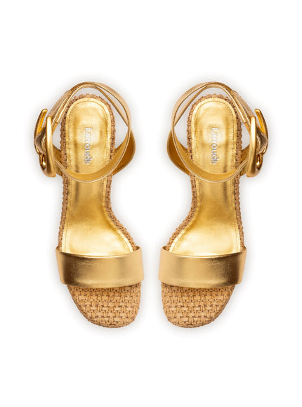 Larroude Dolly Verona Sandal In Gold Metallic Leather and Raffia