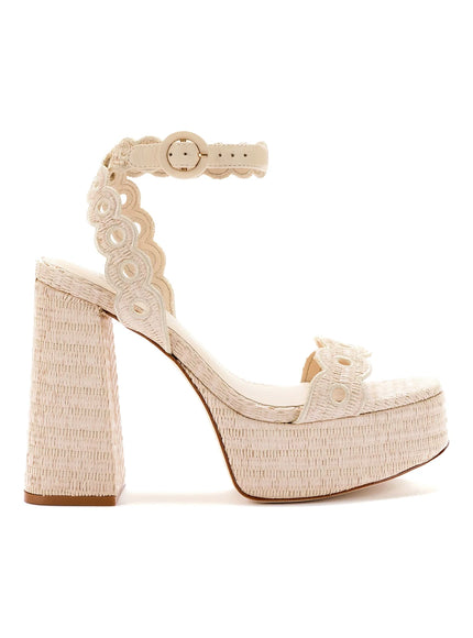 Larroude Dolly Broderie Sandal In Natural Raffia