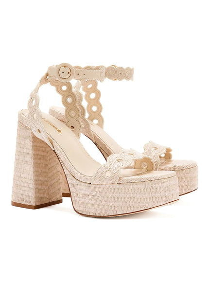Larroude Dolly Broderie Sandal In Natural Raffia