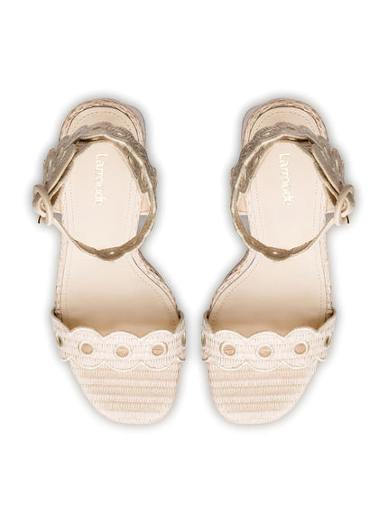 Larroude Dolly Broderie Sandal In Natural Raffia