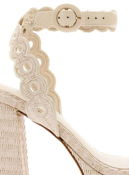 Larroude Dolly Broderie Sandal In Natural Raffia